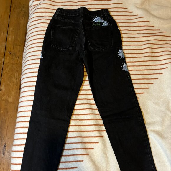 Topshop Black Moto Mom Jeans with Flower Embroidery - Picture 3 of 5